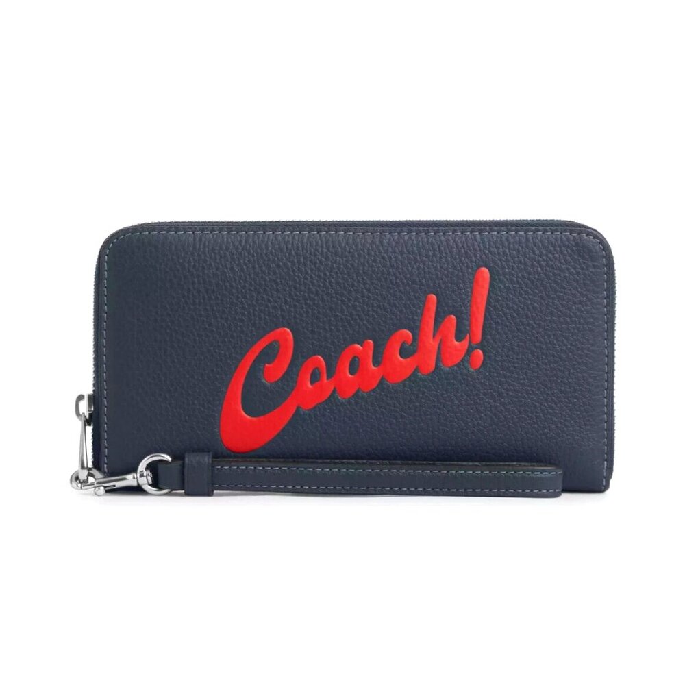 New Coach CU381 Long Zip Around Wallet with Coach Graphic Denim Multi